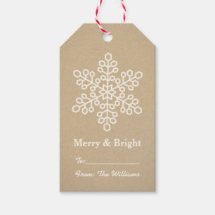 Merry and Bright Rustic Kraft Snowflake Holiday Gift Tags
