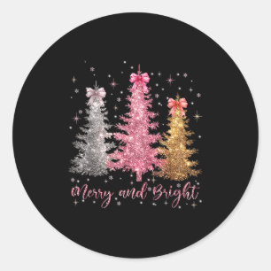 Merry And Bright Santa Christmas Tree Lights Pajam Classic Round Sticker