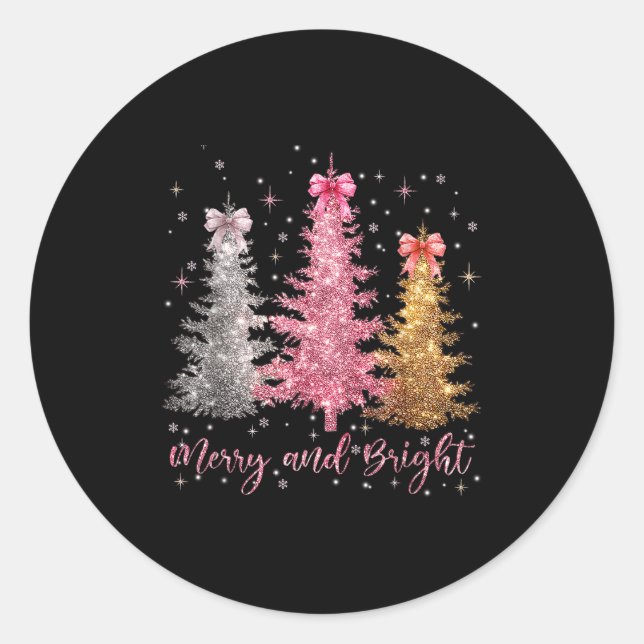 Merry And Bright Santa Christmas Tree Lights Pajam Classic Round Sticker (Front)