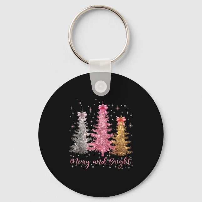 Merry And Bright Santa Christmas Tree Lights Pajam Key Ring (Front)