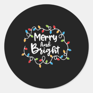 Merry And Bright Santa Christmas Xmas Lights Pajam Classic Round Sticker