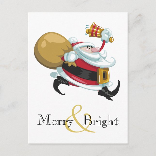 Merry and Bright Santa Holiday Postcard (Front)