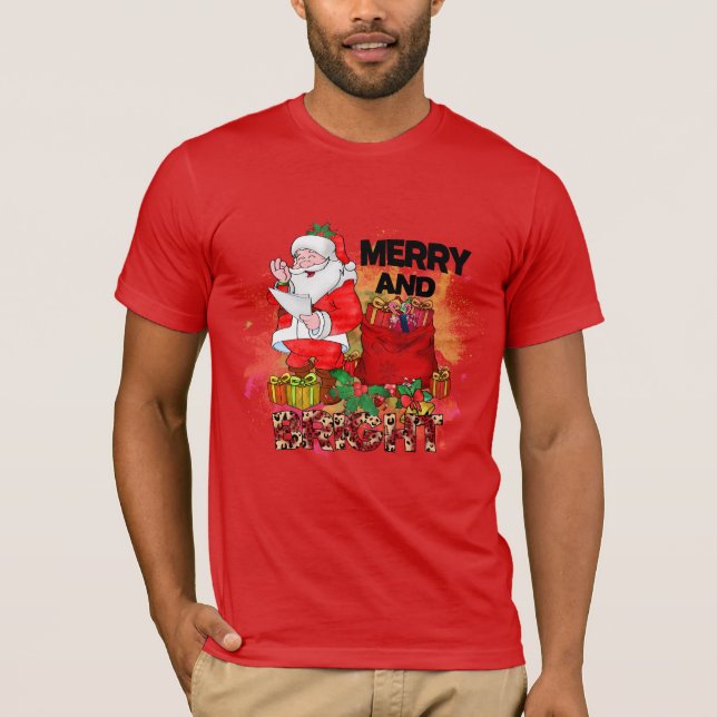 Merry And Bright Santa Sack of Gifts T-Shirt (Front)