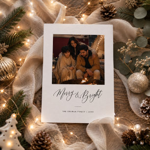 Merry and Bright Script Christmas Photo Holiday Card
