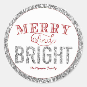 Merry and BRIGHT, Silver Glitter and Red Labels
