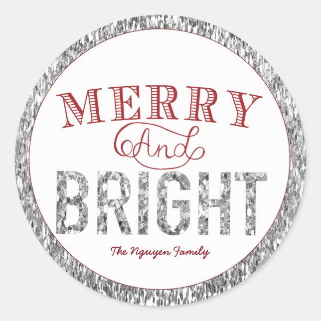 Merry and BRIGHT, Silver Glitter and Red Labels (Front)