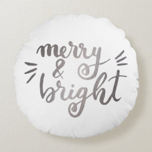 Merry and bright - silver round cushion