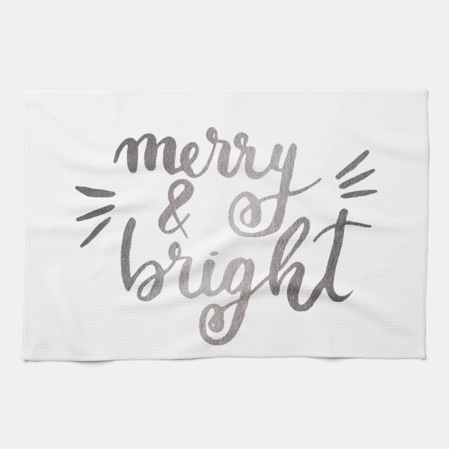 Merry and bright - silver tea towel (Horizontal)