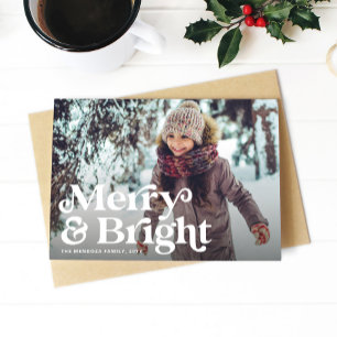 Merry and Bright simple fun retro photo Christmas Holiday Card