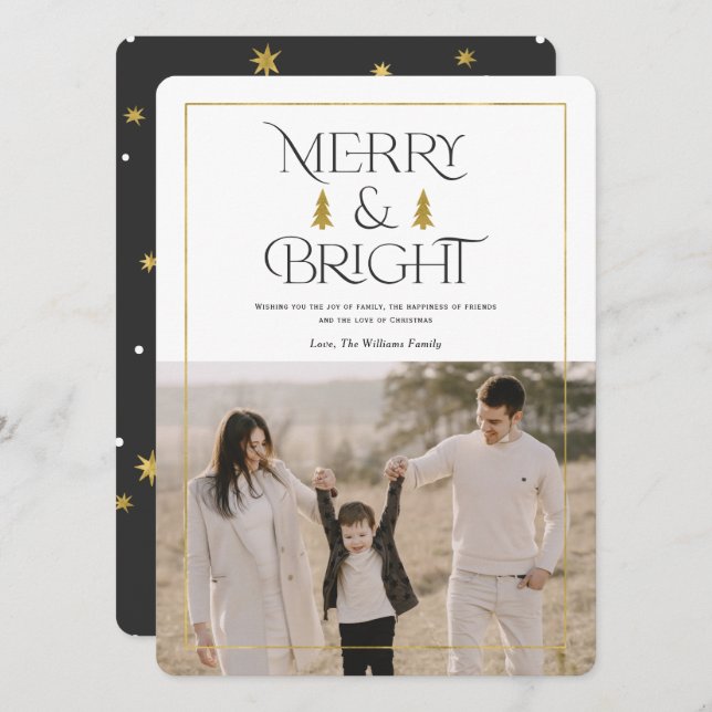 Merry and bright, simple modern Christmas photo Holiday Card (Front/Back)