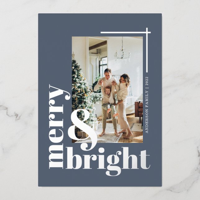 Merry and Bright Simple Photo Dusty Blue (Front)