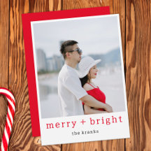 Merry and Bright Simply Red Flat Holiday Card
