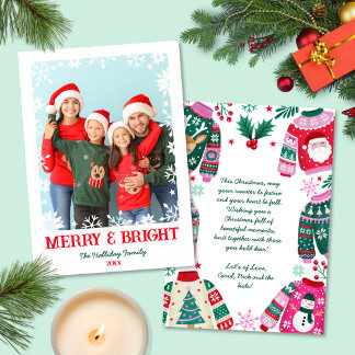 Merry and Bright Snowflakes 1 Photo Christmas Holiday Card