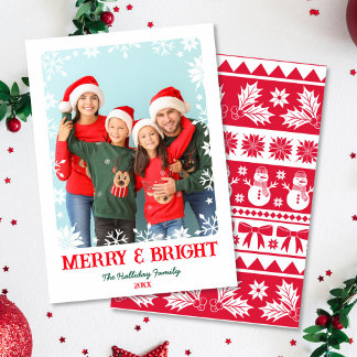 Merry and Bright Snowflakes 1 Photo Christmas Holiday Card