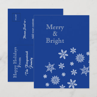 Merry and Bright Snowflakes Blue Christmas    Postcard