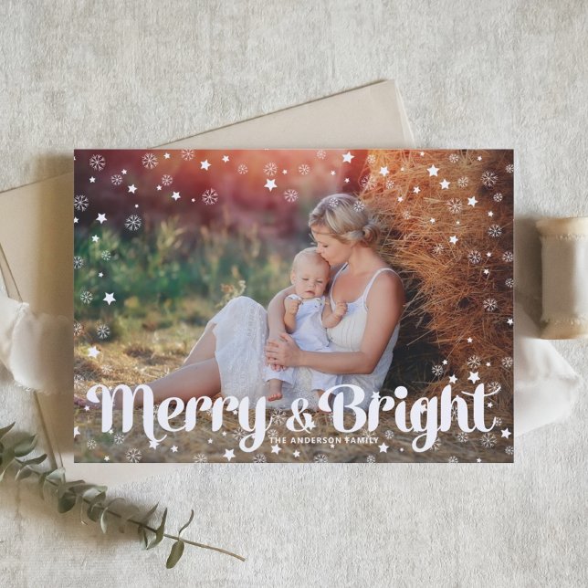 Merry and Bright Snowflakes Christmas Photo Holiday Card (Creator Uploaded)