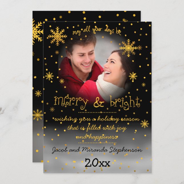 Merry and Bright Snowflakes Photo Holiday Greeting (Front/Back)