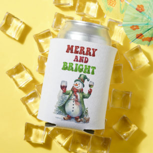Merry and Bright Snowman  Can Cooler