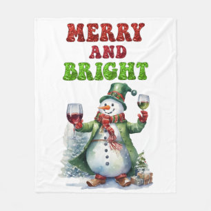 Merry and Bright Snowman Fleece Blanket