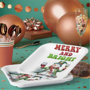 Merry and Bright Snowman  Paper Plate