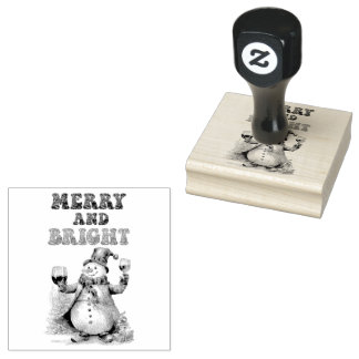 Merry and Bright Snowman  Rubber Stamp