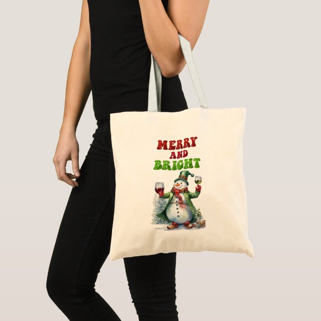 Merry and Bright Snowman  Tote Bag (Front (Product))