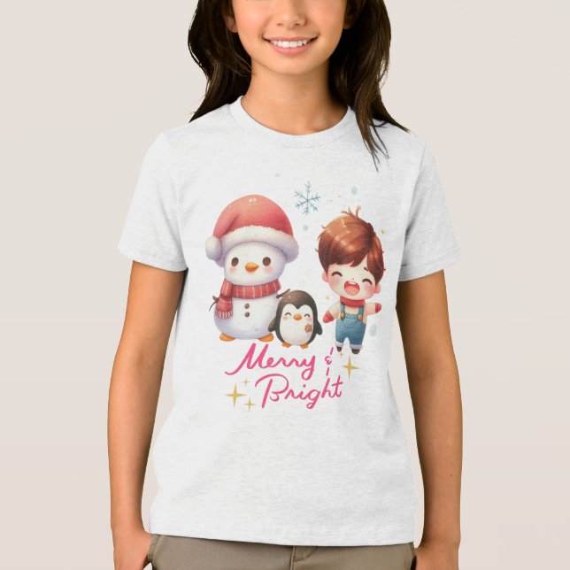 Merry and Bright Snowman Tri-Blend Shirt (Front)
