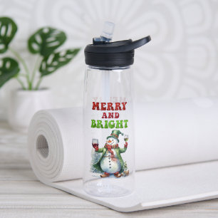 Merry and Bright Snowman Water Bottle