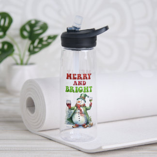 Merry and Bright Snowman Water Bottle
