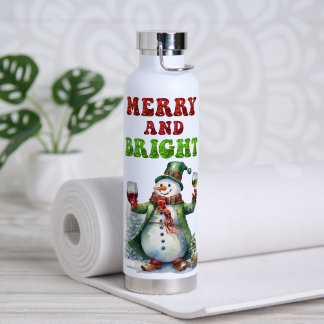 Merry and Bright Snowman Water Bottle