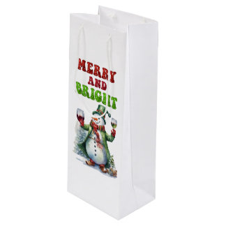 Merry and Bright Snowman Wine Gift Bag