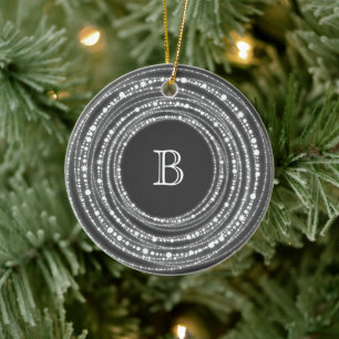 Merry And Bright Sparkles Monogram Christmas Photo Ceramic Tree Decoration