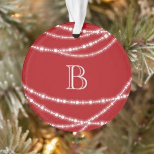 Merry And Bright Sparkles Monogram Christmas Photo Ornament