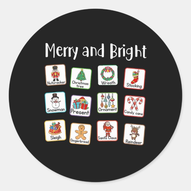 Merry And Bright Speech Therapist AAC SLP Christma Classic Round Sticker (Front)