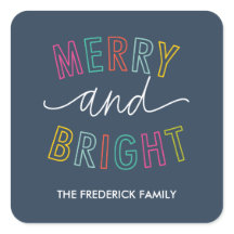 Merry and Bright Square Holiday Stickers