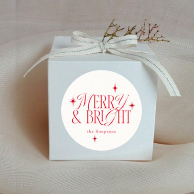 Merry and Bright Stars Simple Classic Round Sticker (Creator Uploaded)