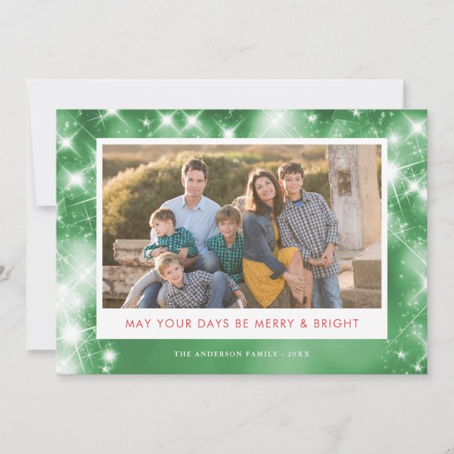 Merry and Bright Stars | Two Photo Christmas Holiday Card (Front)
