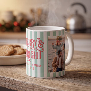 Merry and Bright Striped Family Photo Coffee Mug