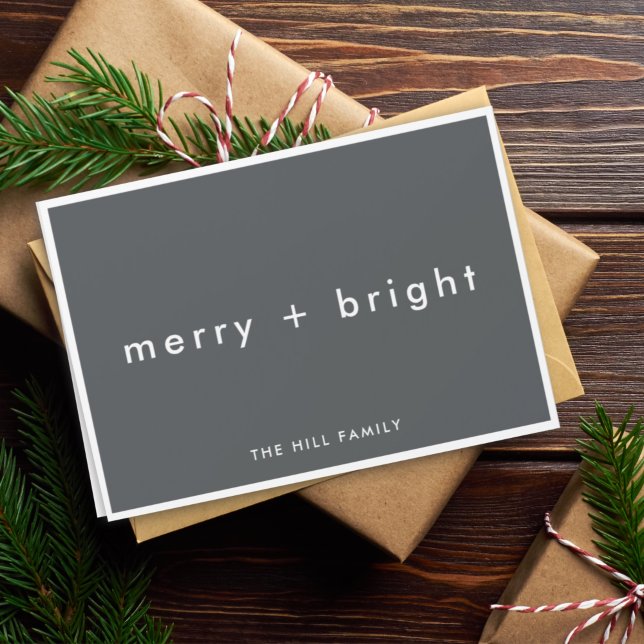 Merry and Bright | Stylish Charcoal Grey Christmas Holiday Card (Creator Uploaded)