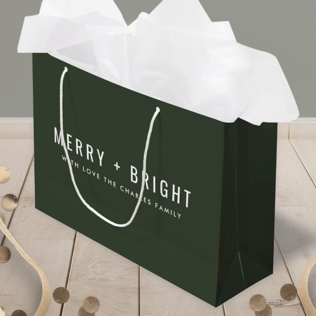 Merry and Bright | Stylish Dark Green Christmas Large Gift Bag (Creator Uploaded)