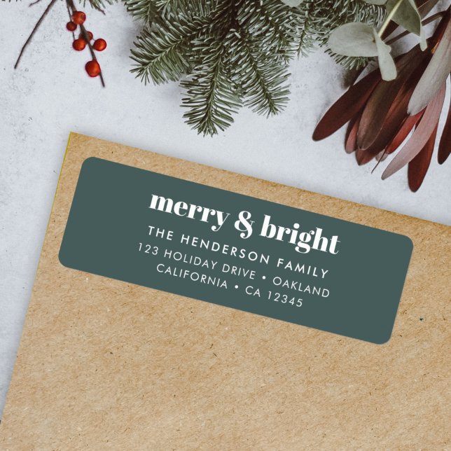 Merry and Bright | Stylish Forest Green Christmas (“Merry & Bright” address label by Guava for stylish holiday mail)