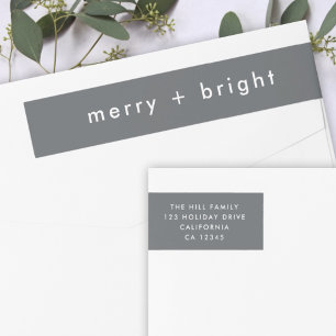 Merry and Bright   Stylish Gray Christmas Address Wrap Around Label