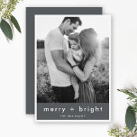 Merry and Bright | Stylish Gray Christmas Photo Holiday Card<br><div class="desc">Simple, stylish, trendy "merry bright" flat photo holiday card with modern minimalist typography in white on a charcoal gray background framed by a simple white border. The greeting, name, year can be easily customized for a personal touch. A quirky, unique christmas card to stand out from the crowd! The card...</div>