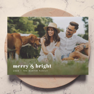 Merry and Bright   Stylish Modern Photo Xmas Holiday Card