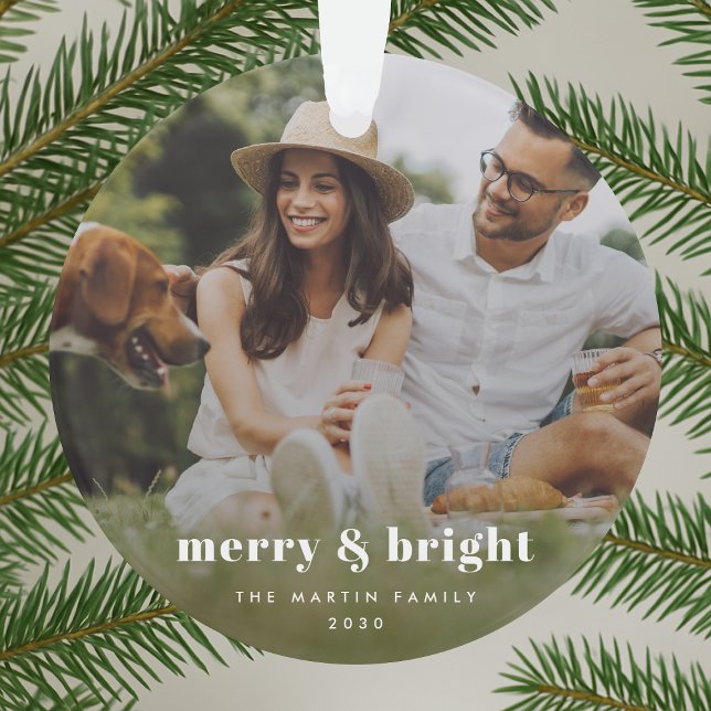 Merry and Bright | Stylish Modern Photo Xmas Ornament (Creator Uploaded)