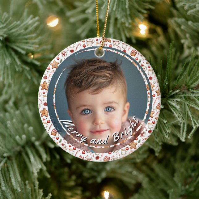 Merry and Bright Sweets Custom Child Photo Ceramic Tree Decoration (Tree)
