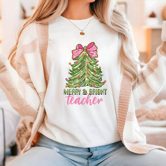 Merry and Bright Teacher Christmas tree shirt