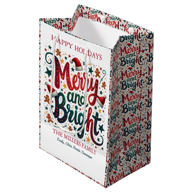 Merry and bright, this colourful, festive Design Medium Gift Bag (Front Angled)