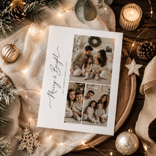 Merry and Bright Three Photo Christmas Holiday Card