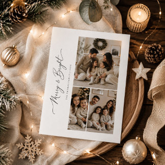 Merry and Bright Three Photo Christmas Holiday Card